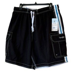 Panama Jack Men's 20 1/2" Contrast Stitch Swim Trunks Black White Size 2X NWT